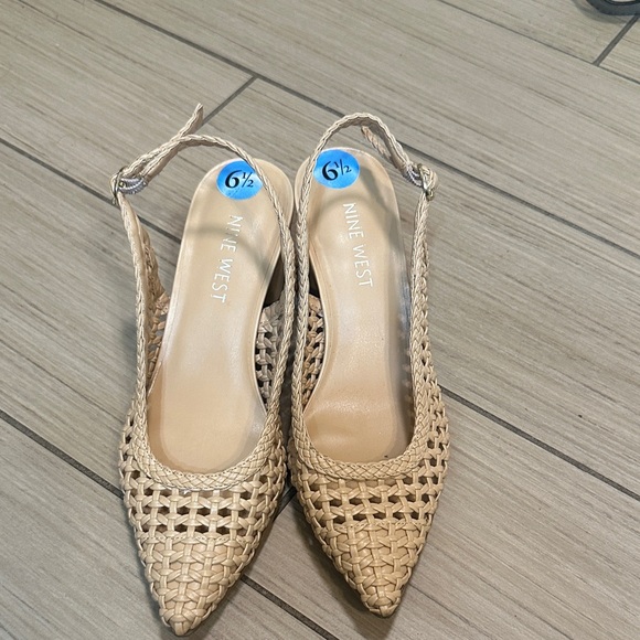 Nine West Beige Woven Slingback Heels - Picture 1 of 7